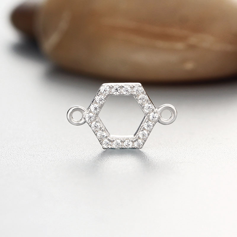 925 Sterling Silver CZ Stone Hollow Hexagon Connector Charms