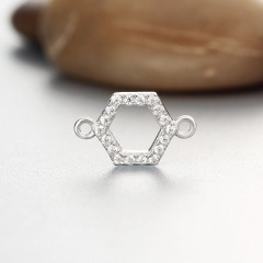 925 Sterling Silver CZ Stone Hollow Hexagon Connector Charms