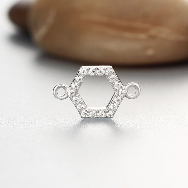 925 Sterling Silver CZ Stone Hollow Hexagon Connector Charms