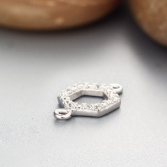 925 Sterling Silver CZ Stone Hollow Hexagon Connector Charms