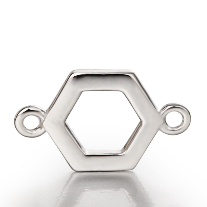 925 Sterling Silver Hollow Hexagon Connector Charms