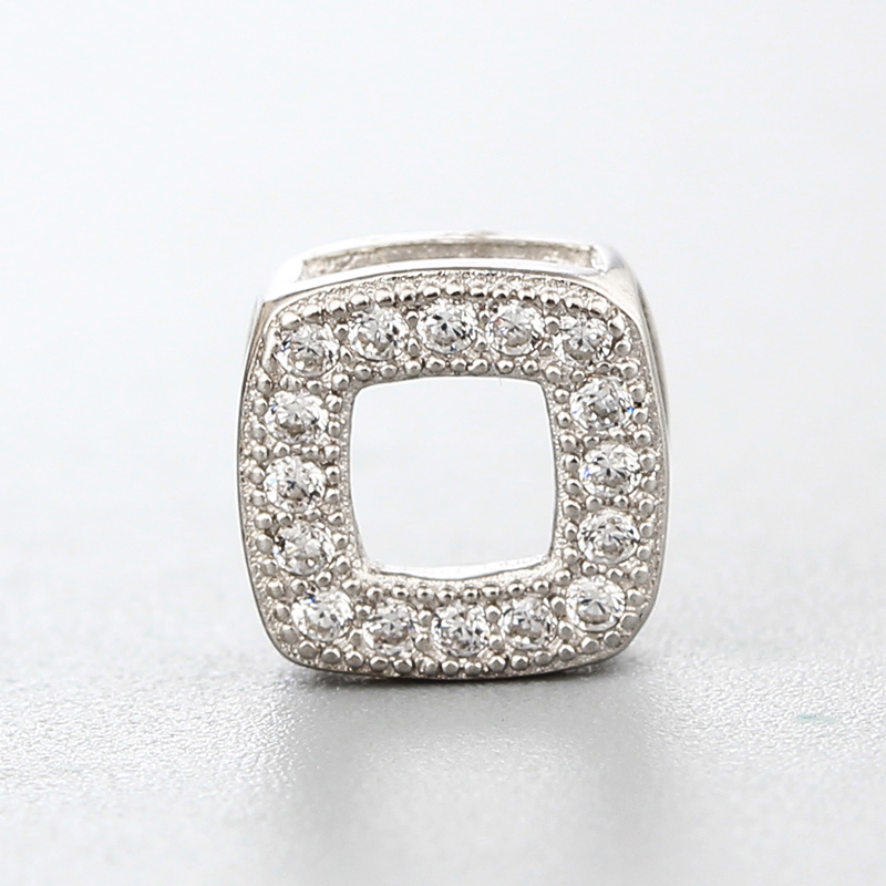 925 Sterling Silver CZ Stones Hollow Square Charm