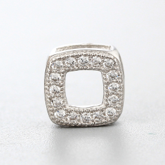 925 Sterling Silver CZ Stones Hollow Square Charm