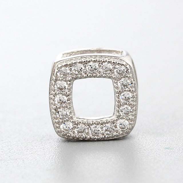 925 Sterling Silver CZ Stones Hollow Square Charm