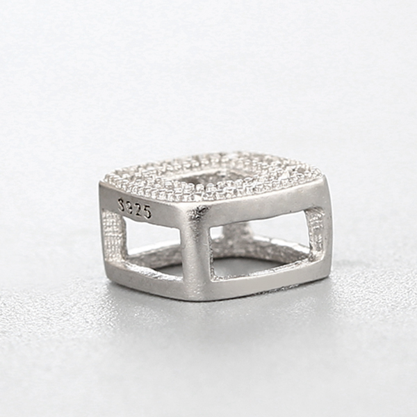 925 Sterling Silver CZ Stones Hollow Square Charm