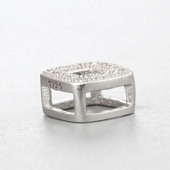 925 Sterling Silver CZ Stones Hollow Square Charm