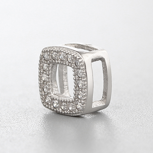 925 Sterling Silver CZ Stones Hollow Square Charm