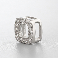 925 Sterling Silver CZ Stones Hollow Square Charm