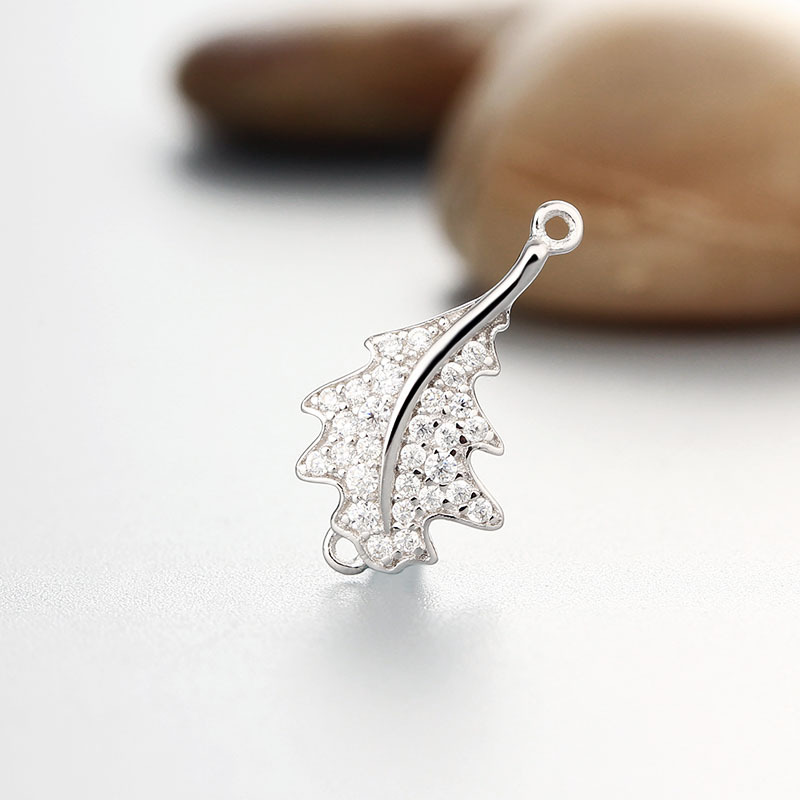 925 Sterling Silver CZ Stone Leaf Connector Charms