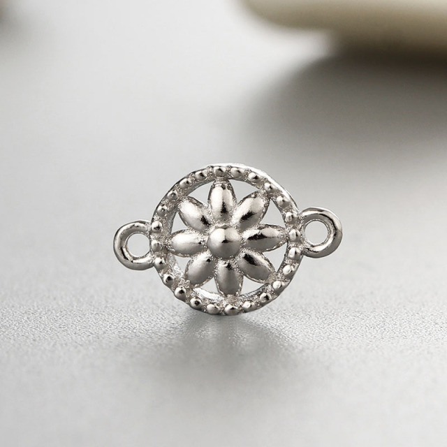 925 Sterling Silver Hollow Flower Round Connector Charms