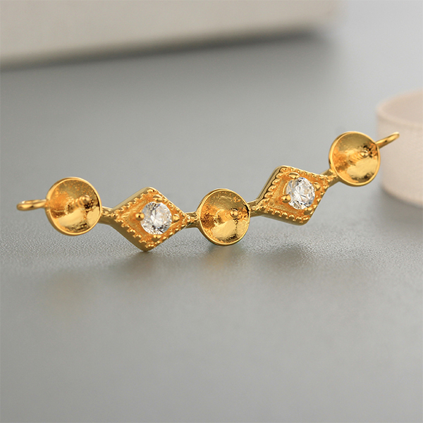925 Sterling Silver CZ Pearl Mounting Connector Charm