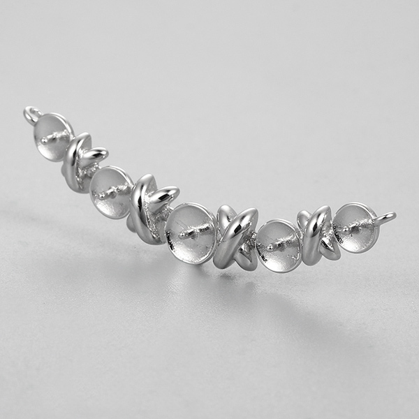 925 Sterling Silver Long Curved Link Charm For Pearl