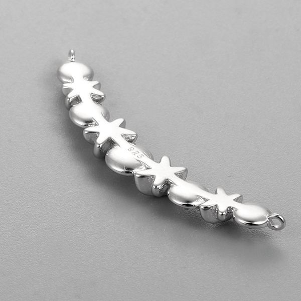 925 Sterling Silver Long Curved Link Charm For Pearl