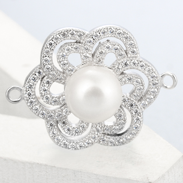925 Sterling Silver CZ Flower Pearl Charms