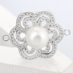 925 Sterling Silver CZ Flower Pearl Charms