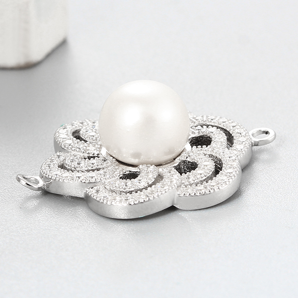 925 Sterling Silver CZ Flower Pearl Charms