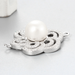 925 Sterling Silver CZ Flower Pearl Charms