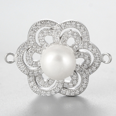 925 Sterling Silver CZ Flower Pearl Charms