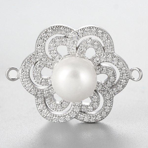 925 Sterling Silver CZ Flower Pearl Charms
