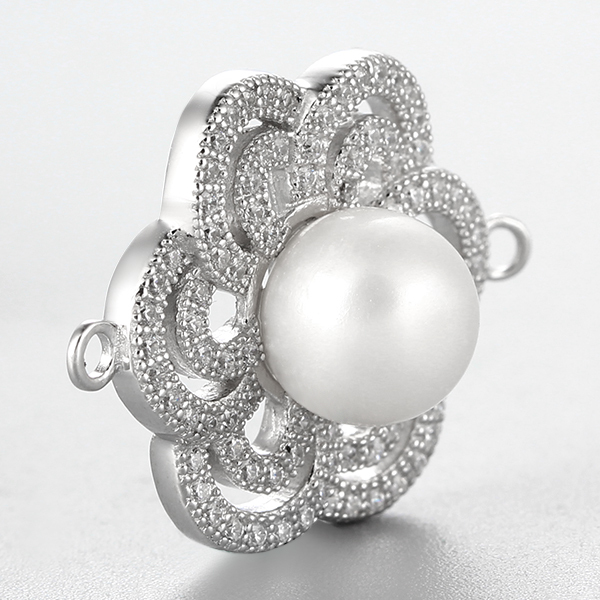 925 Sterling Silver CZ Flower Pearl Charms