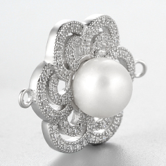 925 Sterling Silver CZ Flower Pearl Charms