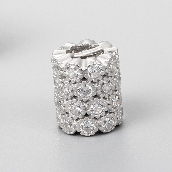 925 Sterling Silver Cubic Zirconia CZ Pave Cylinder Charms