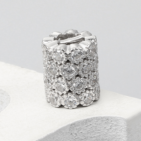 925 Sterling Silver Cubic Zirconia CZ Pave Cylinder Charms