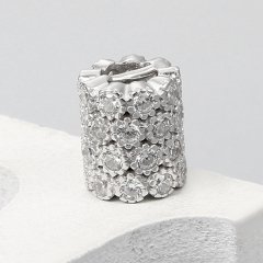 925 Sterling Silver Cubic Zirconia CZ Pave Cylinder Charms