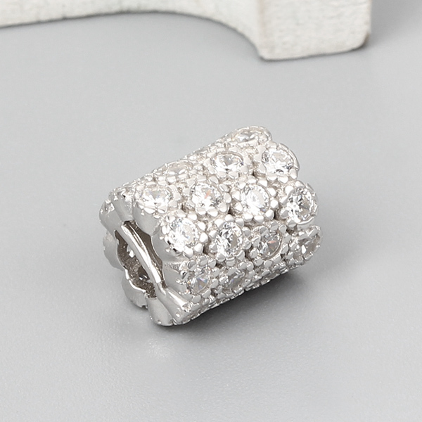 925 Sterling Silver Cubic Zirconia CZ Pave Cylinder Charms