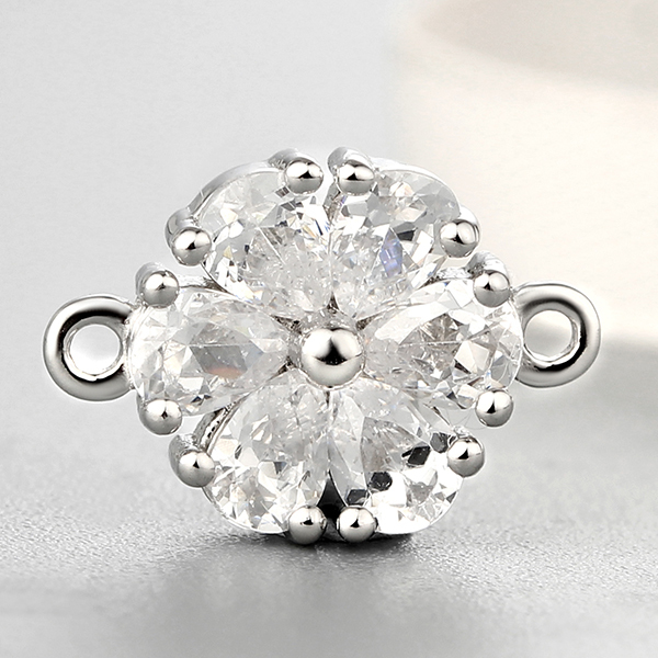 925 Sterling Silver Pear Cubic Zirconia Flower Charms