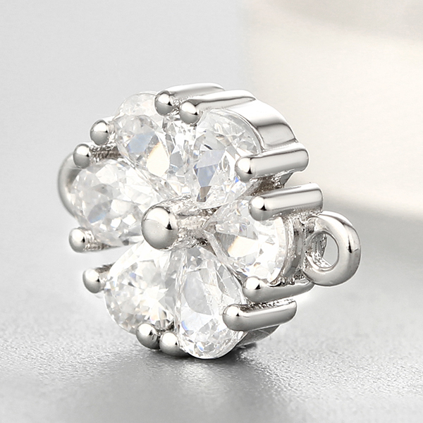 925 Sterling Silver Pear Cubic Zirconia Flower Charms