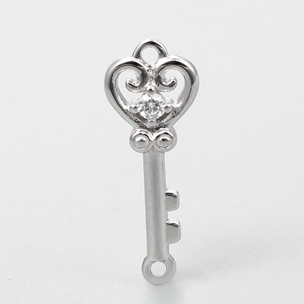 925 Sterling Silver Heart Shaped Key Charms