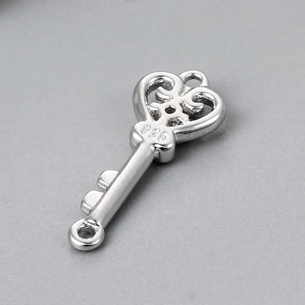 925 Sterling Silver Heart Shaped Key Charms