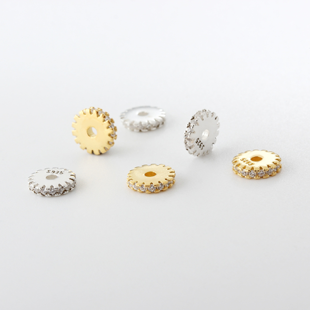 925 Sterling Silver CZ Flat Spacer Beads