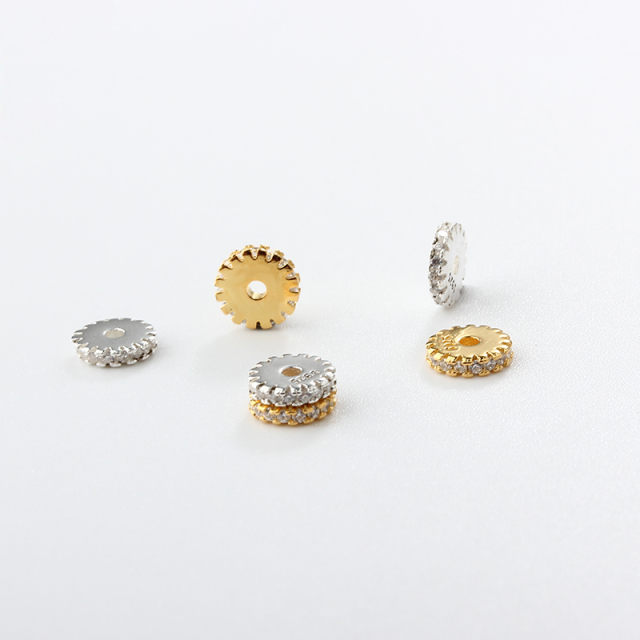 925 Sterling Silver CZ Flat Spacer Beads