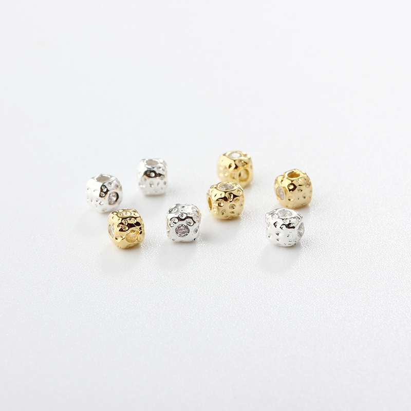 925 Sterling Silver CZ Square Texture Bead