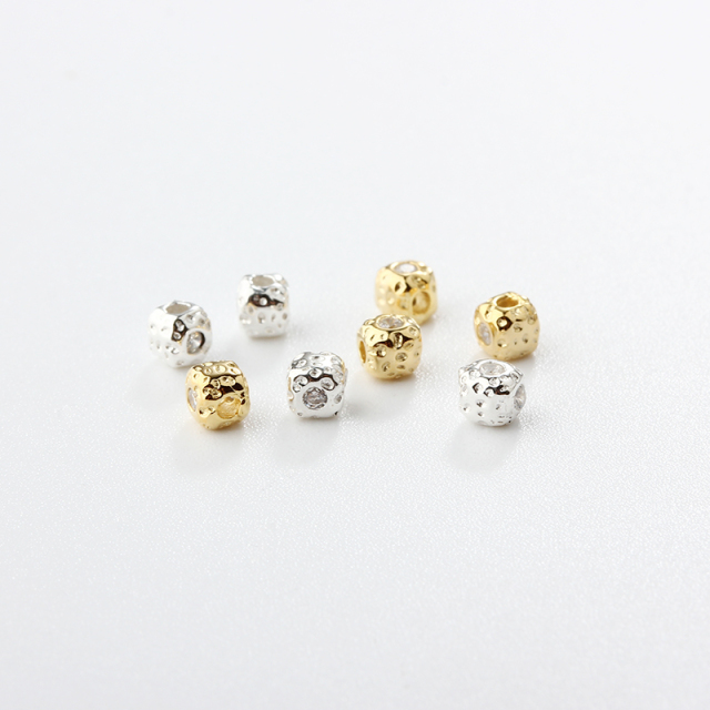 925 Sterling Silver CZ Square Texture Bead