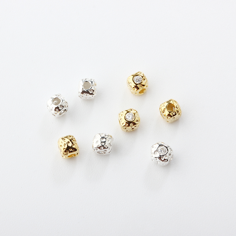 925 Sterling Silver CZ Square Texture Bead