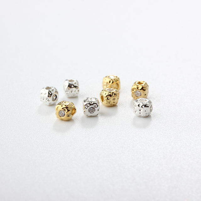925 Sterling Silver CZ Square Texture Bead