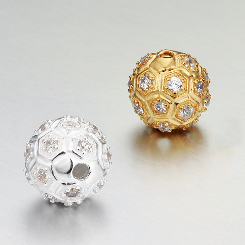 925 Sterling Silver Round Cubic Zircon Charm Beads