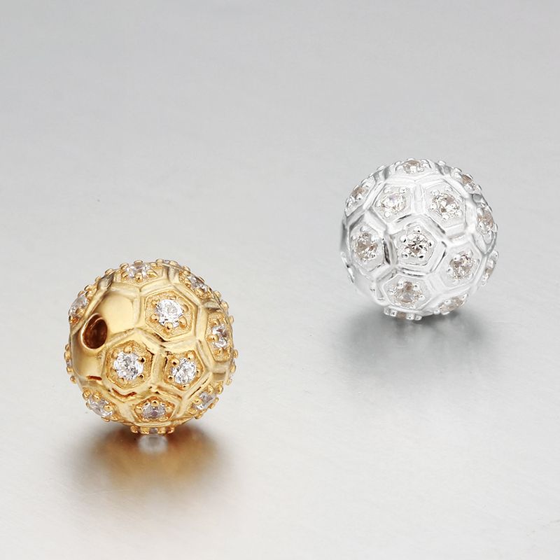 925 Sterling Silver Round Cubic Zircon Charm Beads