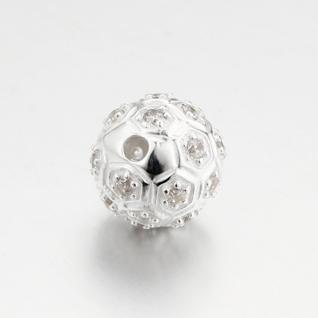 925 Sterling Silver Round Cubic Zircon Charm Beads