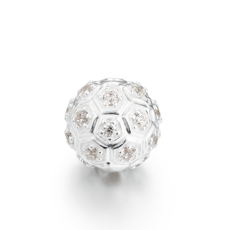 925 Sterling Silver Round Cubic Zircon Charm Beads