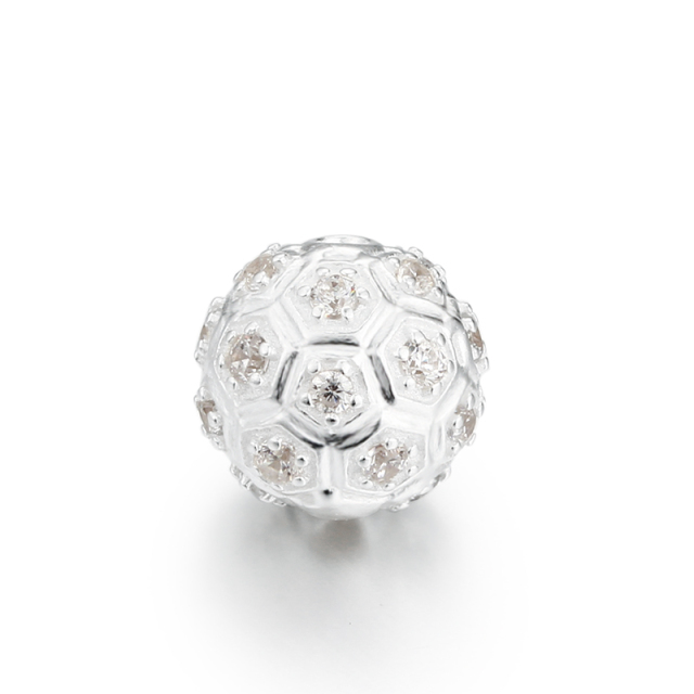925 Sterling Silver Round Cubic Zircon Charm Beads
