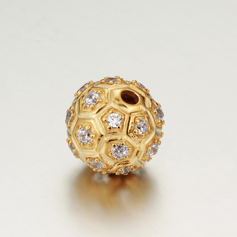 925 Sterling Silver Round Cubic Zircon Charm Beads