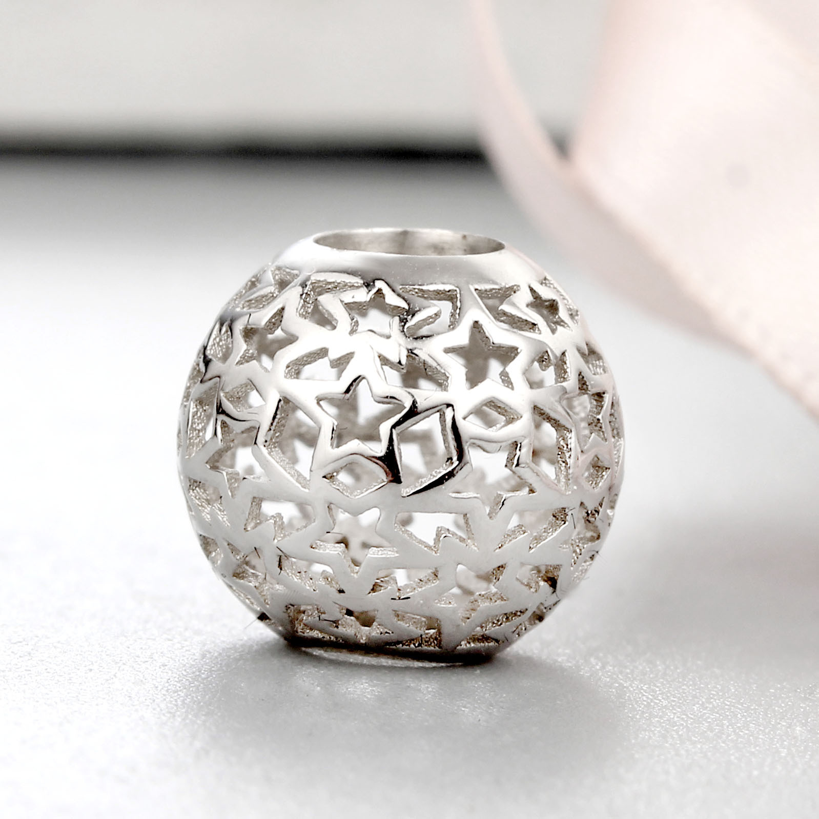 925 Sterling Silver Diy Hollow Stars Beads