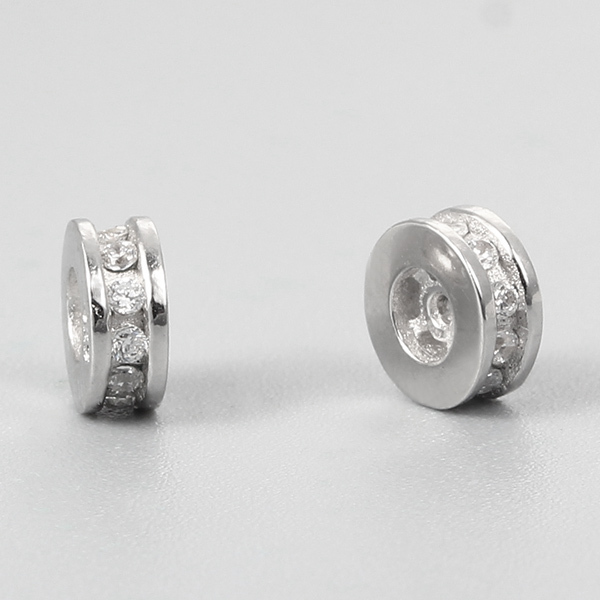 925 Sterling Silver CZ Flat Spacer Beads