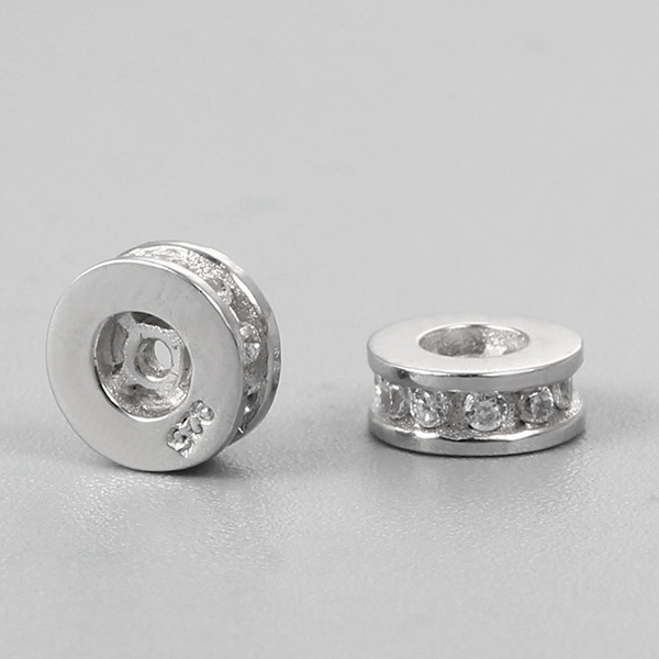 925 Sterling Silver CZ Flat Spacer Beads