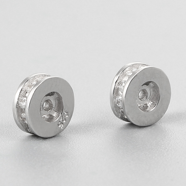 925 Sterling Silver CZ Flat Spacer Beads