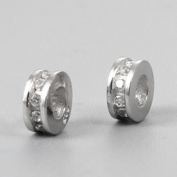 925 Sterling Silver CZ Flat Spacer Beads